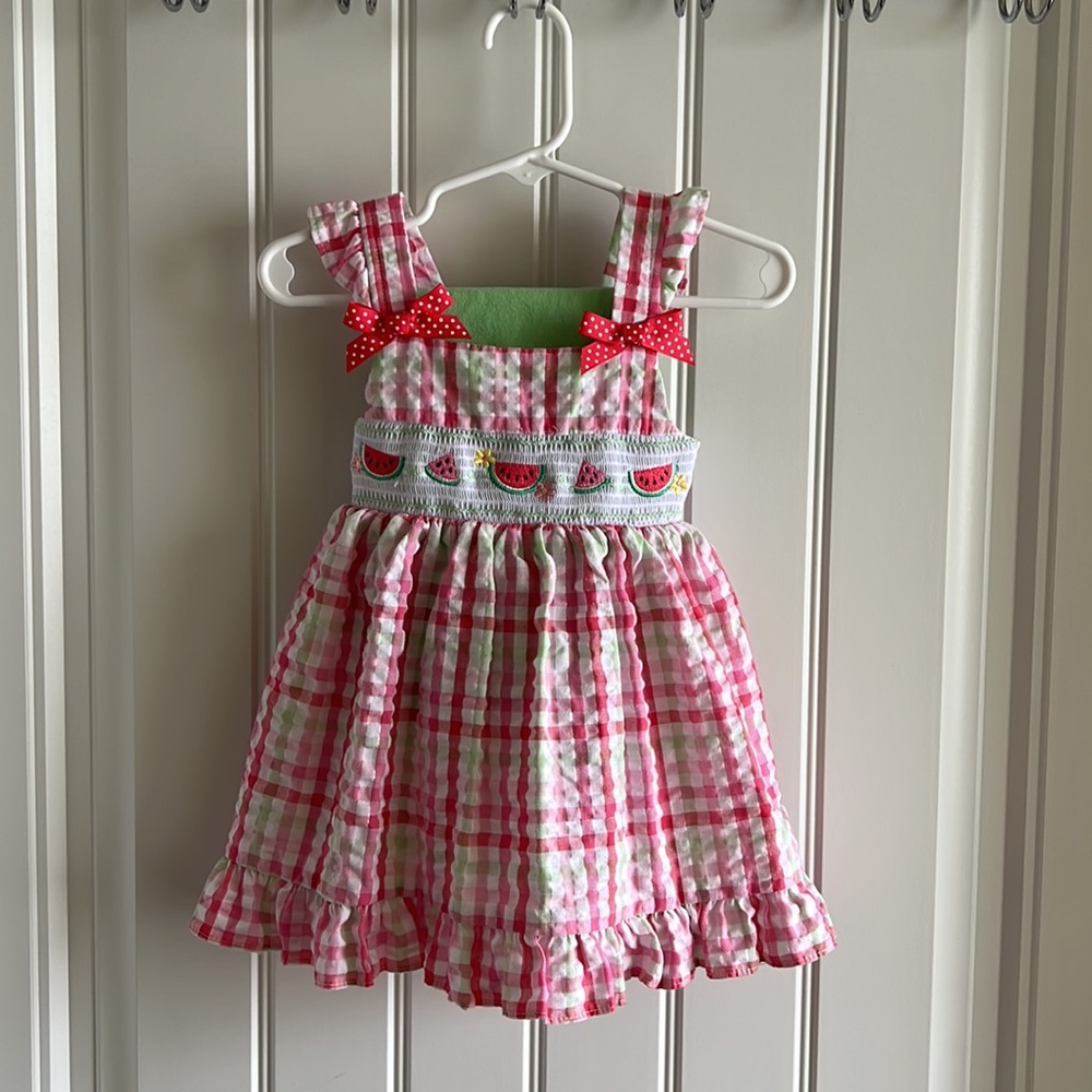 Smocked watermelon plaid set